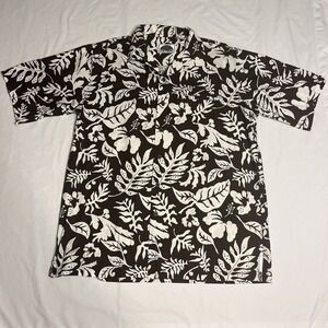 Vintage South Pole Hawaiian Shirt Brown Floral Aloha Camp Collar Sz Large 90's